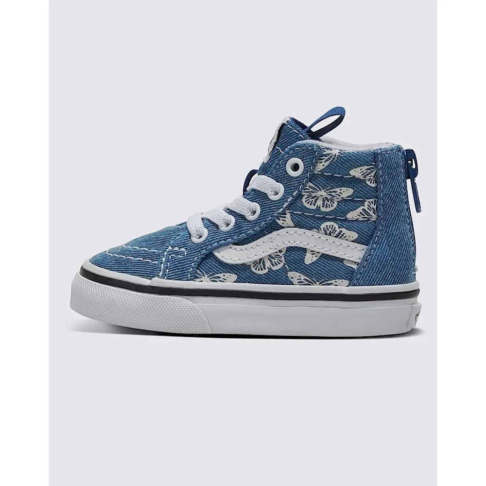 VANS Unisex Youth Sk8-Hi Zip Denim‎ Sneaker Navy / True White Butterfly Size 13